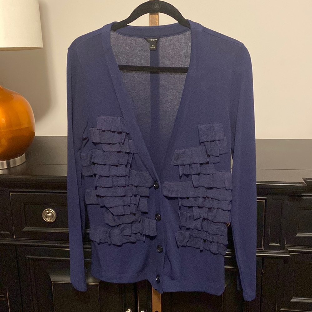 Ann Taylor Blue Riffled Cardigan - Picture 2 of 6